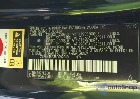 2011 Lexus Rx 350 from USA, damaged, VIN 2T2BK1BA3BC092949